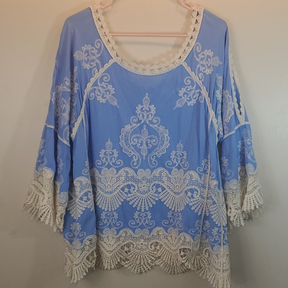 Like New Democracy lace bell open sleeve top